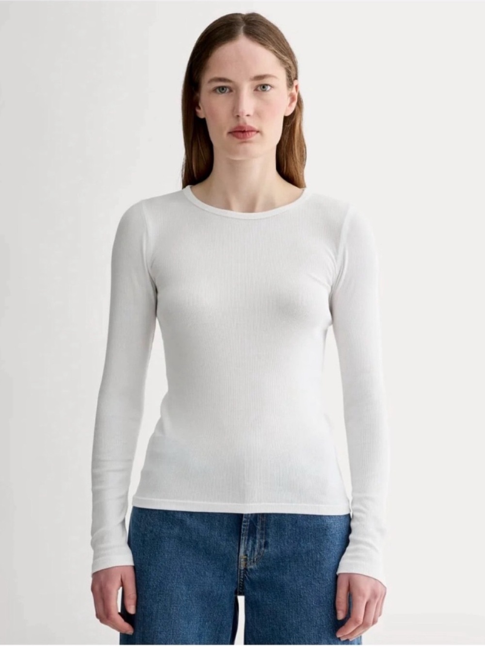 New Everlane THE LUXE RIB LONG-SLEEVE CREW in White XL Polished Effortless Style